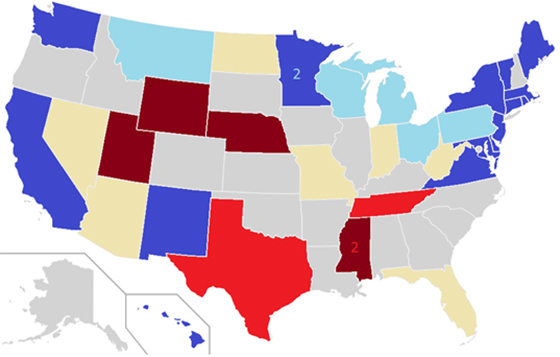 a graphic of an election map with different states highlighted