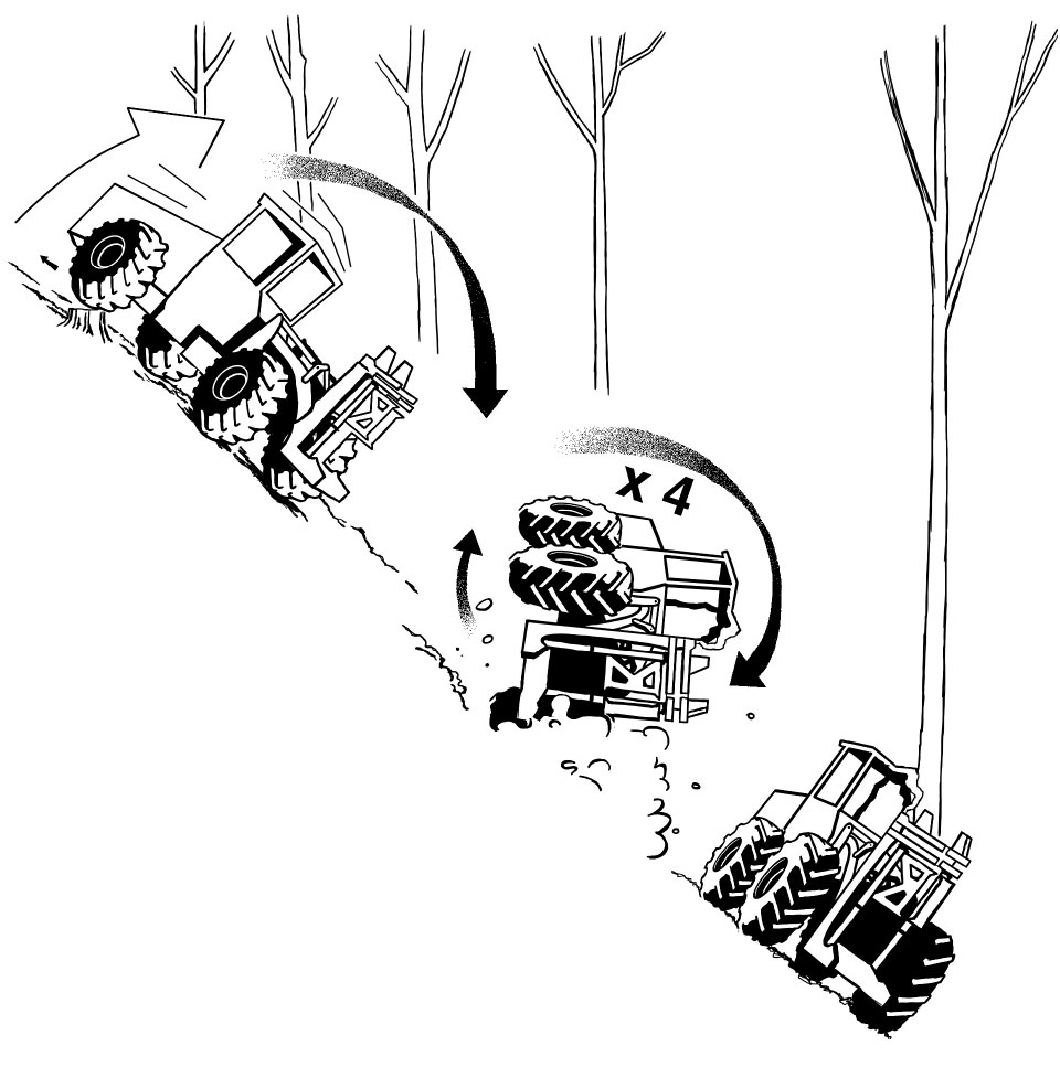 an illustration of a tractor rolling over.