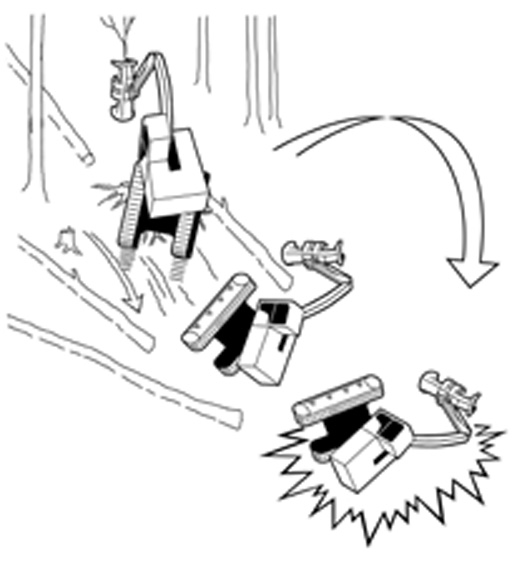 Tracked Feller Buncher Slides Downhill Illustration