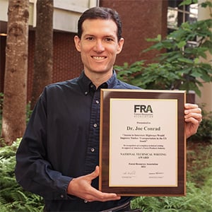 Dr. Joe Conrad, Assistant Professor of Forest Operations at the University of Georgia, is FRA’s 2021 National Technical Writing Award recipient.