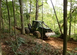 a logging skidder in the woods