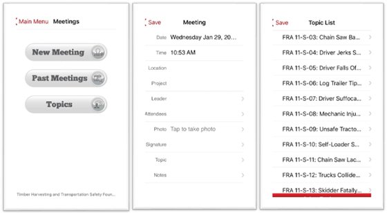 Safety Meeting App 3 screens
