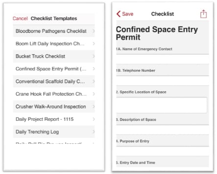 Safety Meeting App checklist screen