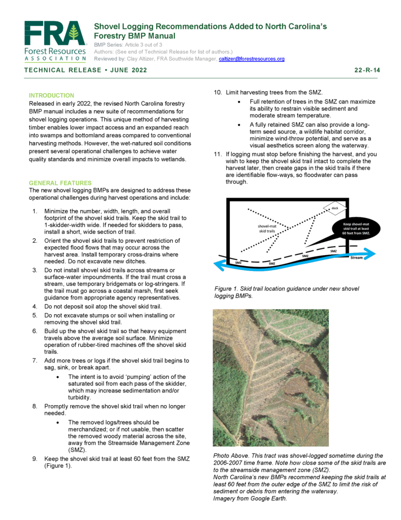 22R14 Shovel Logging Added to North Carolina’s Forestry BMP Manual Forest