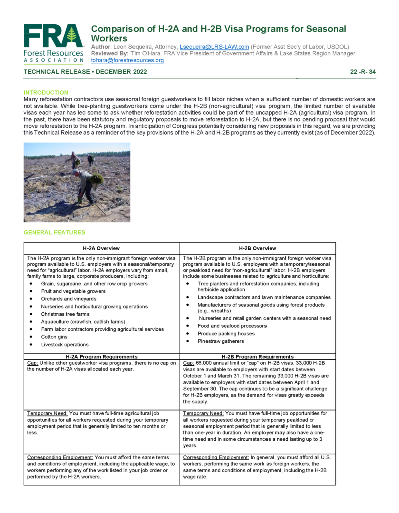 22-R-34-Comparison of H-2A and H-2B Visa Programs for Seasonal Workers ...